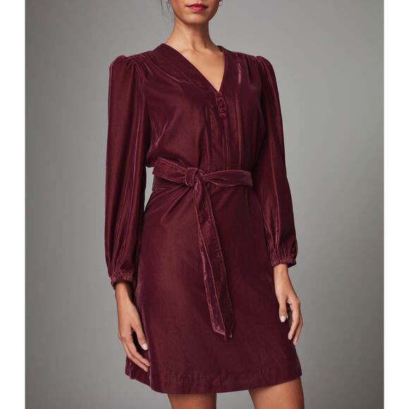 Untuckit Women's Velvet Mickie Long Sleeve Dress Burgundy Sz Medium Holiday - Picture 1 of 8